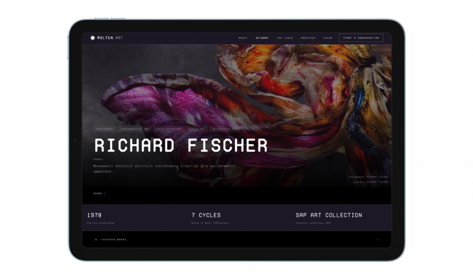 Richard Fischer's artist profile featured on the MOLTEN.ART network website
